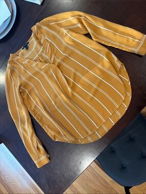 Striped V-Neck Long Sleeve Women's Top in Mustard